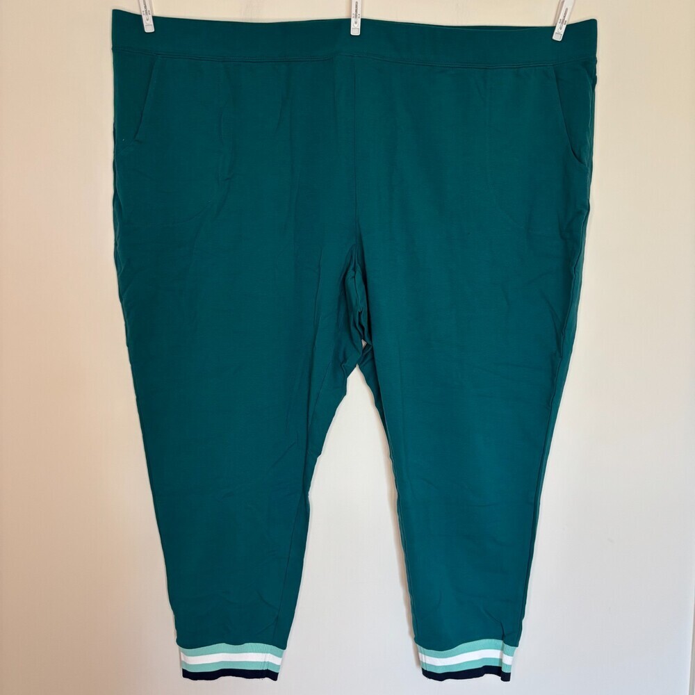 Sport Savvy NEW French Terry Jogger Pants Womens 4X Petite Green Stripe Cuff